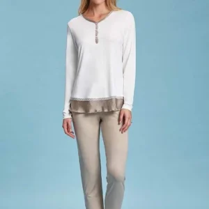 Pigiama serafino mod. 7404 in in jersey di viscosa e raso di Andra Lingerie