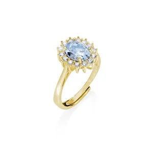 Anello Adattabile Dorato Royal Lady Zircone Acquamarina in Argento 925
