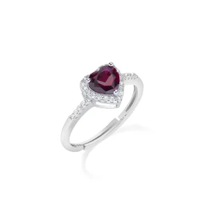 Anello Adattabile Rodio Cuore dell'Oceano Rubino