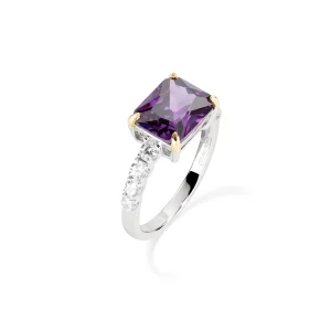 Anello Cocktail Rodio Zirconi Viola e Bianco