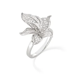 Anello Orchidea Zirconi Bianchi