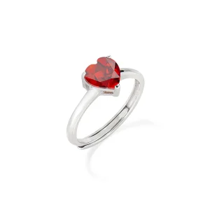 Anello "Cuore" in Argento e Zircone Rosso