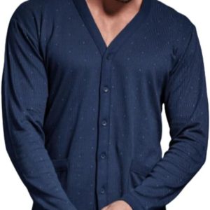 Galeone – Biancheria e Tessuti Pigiama Uomo Aperto Blu Cobalto in Tessuto Punto Milano Linea Prestige