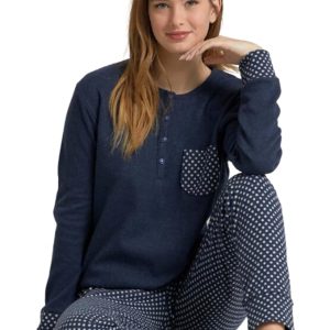 Galeone – Biancheria e Tessuti Pigiama Donna invernale Linea Prestige con taschino Colore Blu
