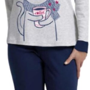 Galeone – Biancheria e Tessuti Pigiama Donna autunnale ed invernale Linea Sportiva Cotone in Tessuto Interlock Colore Grigio