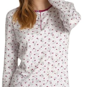 Galeone – Biancheria e Tessuti Pigiama Donna autunnale ed invernale Linea Sportiva Cotone in Tessuto Interlock Colore Panna design Cuoricini